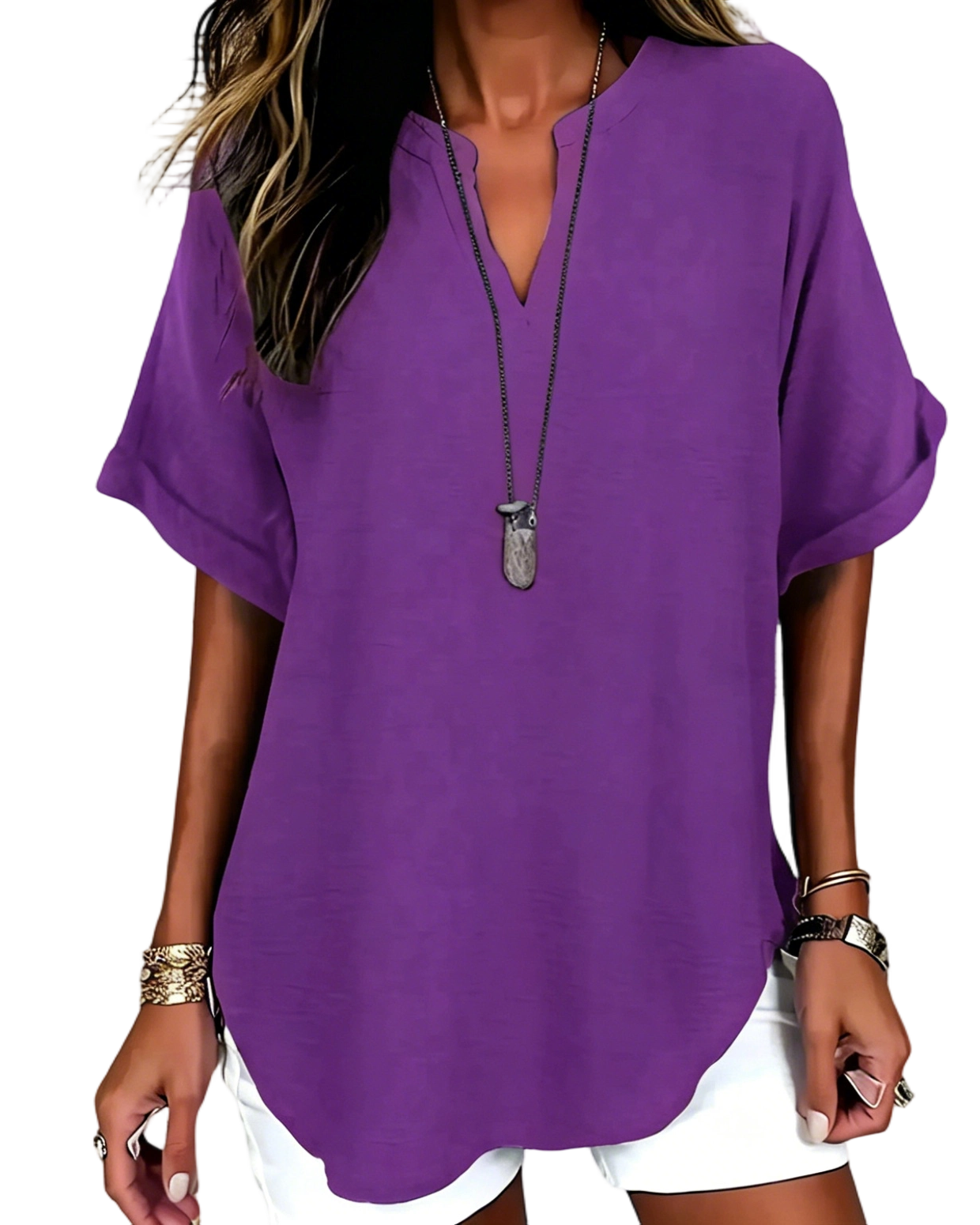 ⏰Final 3 hours 80% OFF🔥Women's Plain Short Sleeve Blouse, Casual Solid Color Top for Daily Wear, Ladies Clothes for All Seasons