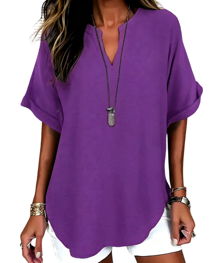 ⏰Final 3 hours 80% OFF🔥Women's Plain Short Sleeve Blouse, Casual Solid Color Top for Daily Wear, Ladies Clothes for All Seasons