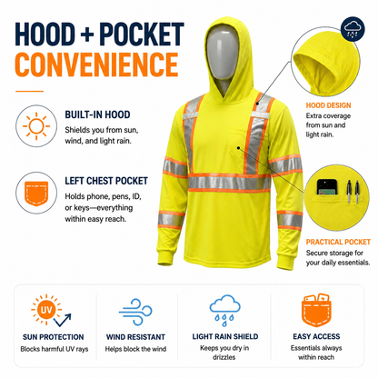 5 PACK SHIRT ST908 High Visibility Hoodie Long Sleeve Safety Shirt