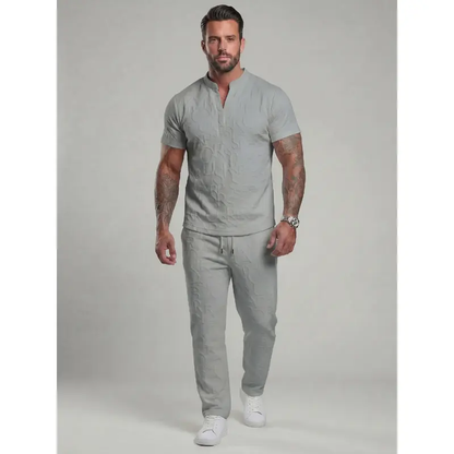 🔥 Limited-Time Sale ✨ Men’s 2-Piece Casual Set | Textured Tee + Drawstring Pants 👕👖