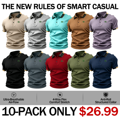 Men's Crocodile Print Polo Shirt – Breathable Casual Stretch Fit Top