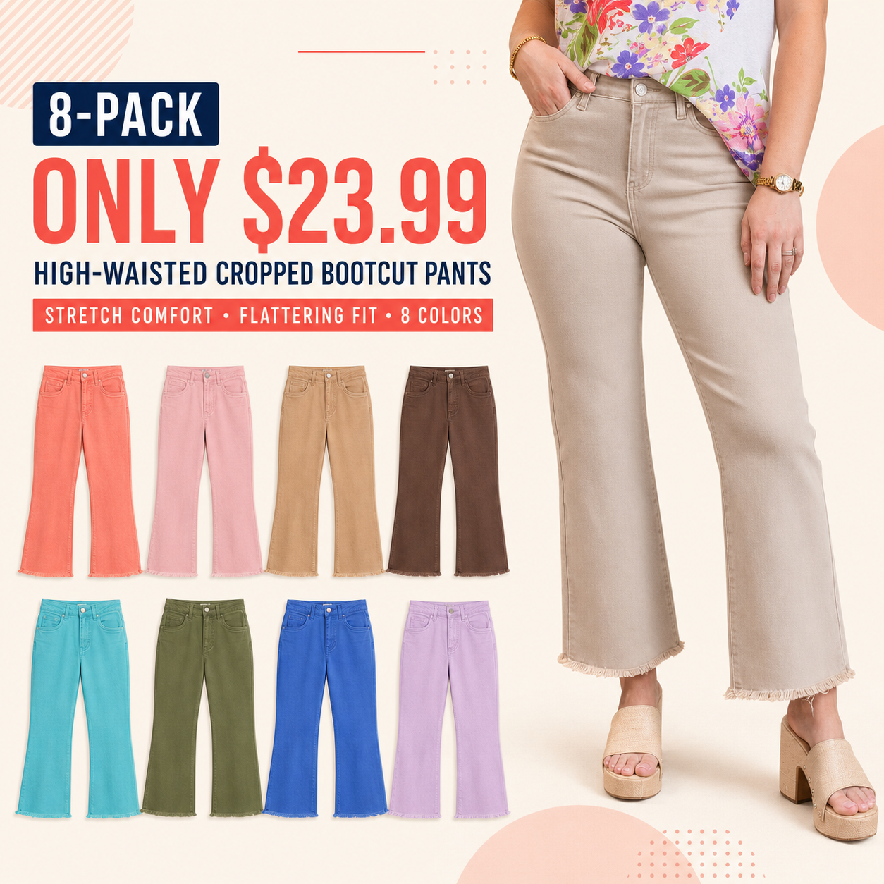 🔥 Limited-Time Sale ✨ Women’s High Waist Cropped Bootcut Jeans | Acid Wash Stretch Denim Pants | Frayed Hem Casual Flare Trousers 👖