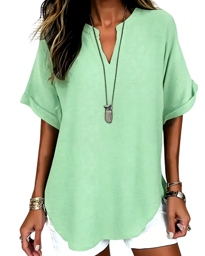 ⏰Final 3 hours 80% OFF🔥Women's Plain Short Sleeve Blouse, Casual Solid Color Top for Daily Wear, Ladies Clothes for All Seasons