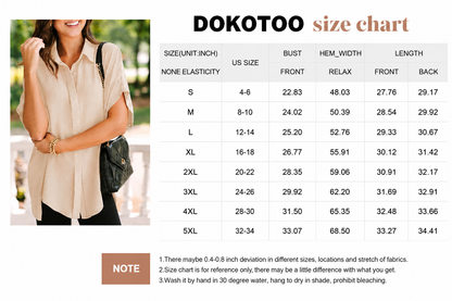 👚 Women's Casual Solid Color Shirt – V-Neck Button-Down Loose Fit Batwing Sleeve Top