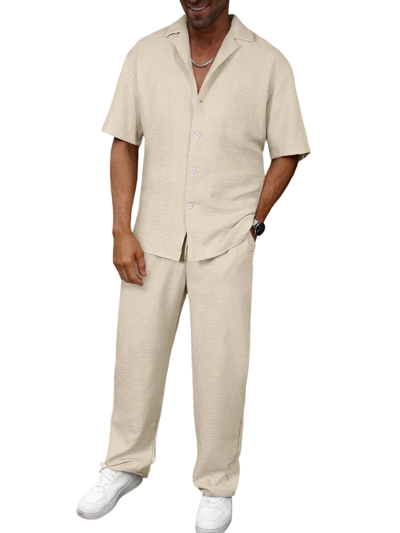 🔥 Limited-Time Sale ✨ Men’s 2-Piece Linen Set | Breathable Button Down Shirt + Elastic Waist Pants | Casual Beach Outfit for Everyday Comfort 🌴👕