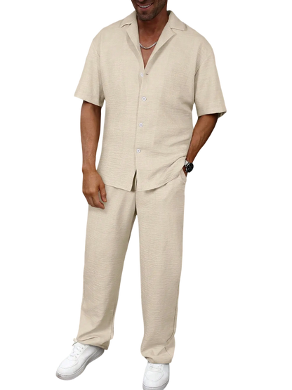 🔥 Limited-Time Sale ✨ Men’s 2-Piece Linen Set | Breathable Button Down Shirt + Elastic Waist Pants | Casual Beach Outfit for Everyday Comfort 🌴👕