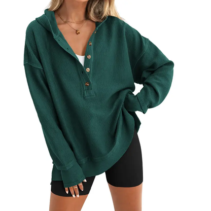 🔥 Limited-Time Sale ✨ Women’s Oversized Hoodie Sweatshirt | Button Up V Neck Long Sleeve Casual Pullover Top 🍂