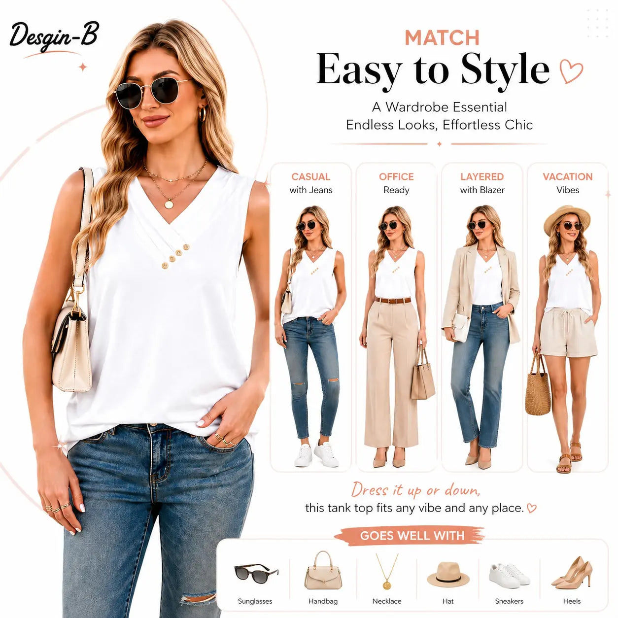 Women’s Sleeveless V Neck Summer Tee