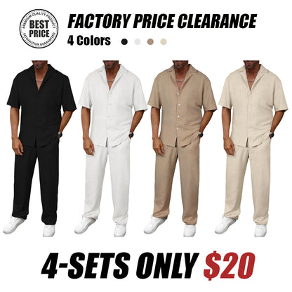 🔥 Limited-Time Sale ✨ Men’s 2-Piece Linen Set | Breathable Button Down Shirt + Elastic Waist Pants | Casual Beach Outfit for Everyday Comfort 🌴👕