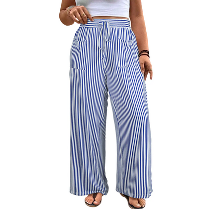 🔥 Limited-Time Sale ✨ Women’s Plus Size Wide Leg Pants | High Waist Striped Palazzo Trousers with Pockets 🌸