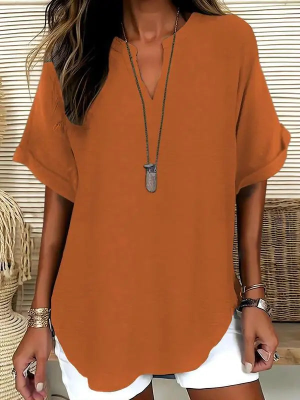 ⏰Final 3 hours 80% OFF🔥Women's Plain Short Sleeve Blouse, Casual Solid Color Top for Daily Wear, Ladies Clothes for All Seasons