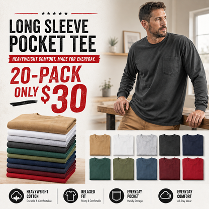 💥Men's Heavyweight Cotton Pocket T-Shirt – Relaxed Fit Everyday Casual Tee | Big & Tall Available