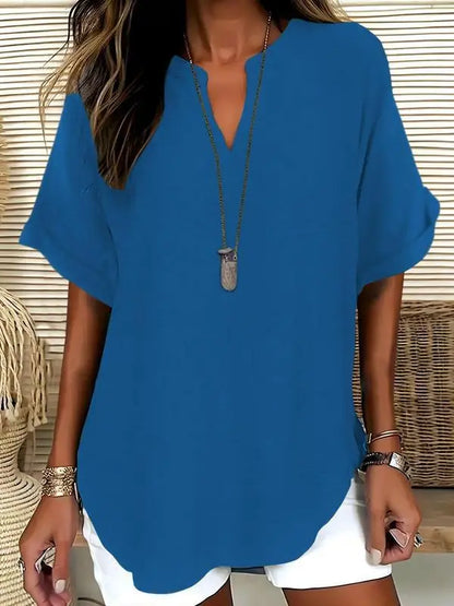 ⏰Final 3 hours 80% OFF🔥Women's Plain Short Sleeve Blouse, Casual Solid Color Top for Daily Wear, Ladies Clothes for All Seasons
