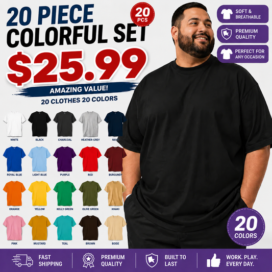 🔥 Big & Tall Men's Heavyweight Cotton Crew Neck T-Shirt 🧔‍♂️ – Short Sleeve.