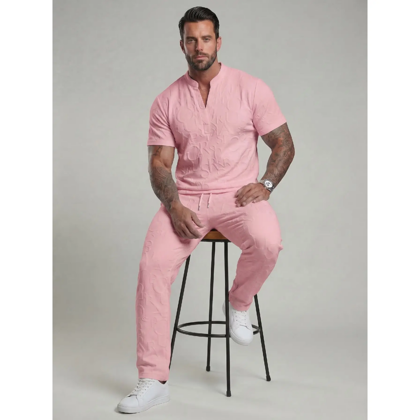 🔥 Limited-Time Sale ✨ Men’s 2-Piece Casual Set | Textured Tee + Drawstring Pants 👕👖