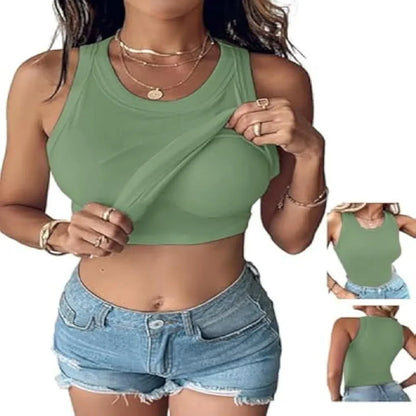 This Week's Special Price🍃Round Neck Built-in Bra Ribbed Tank Top Fit Casual Comfortable💥