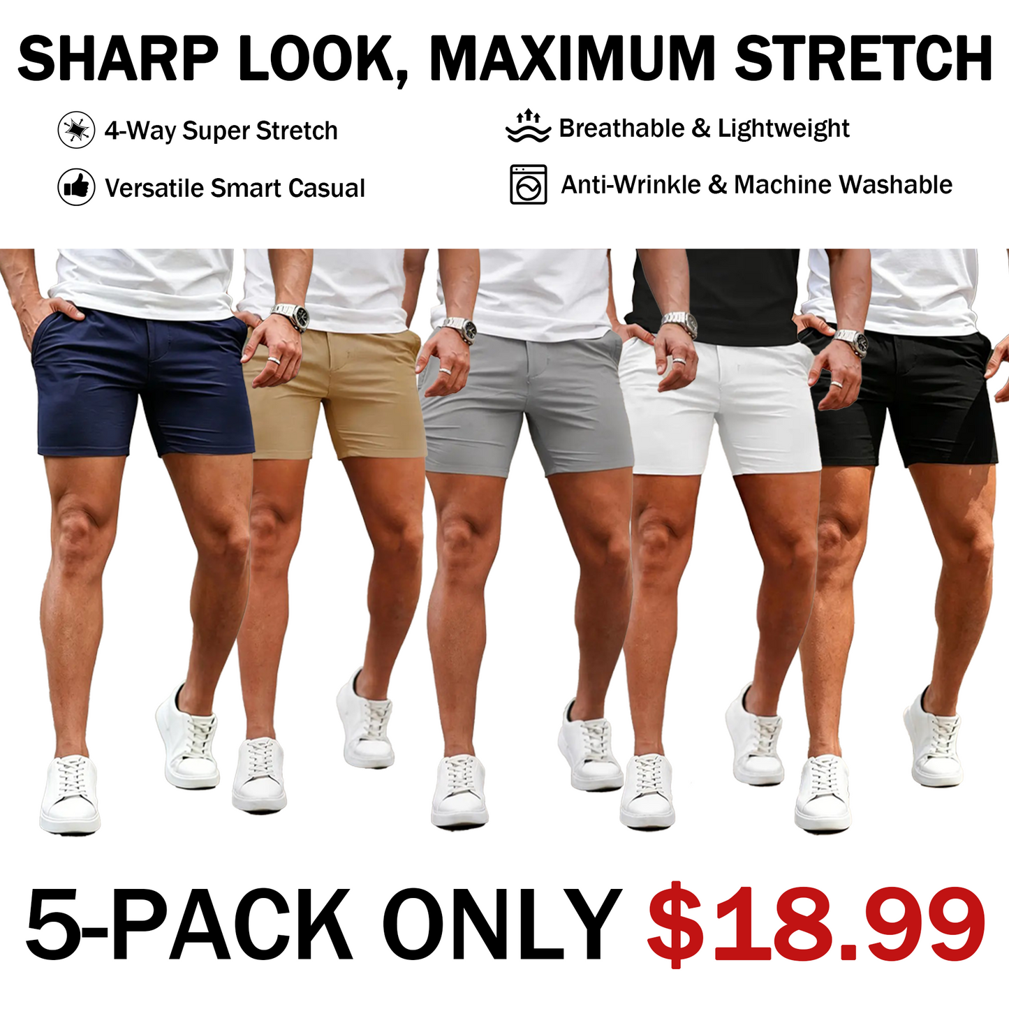 🔥 Limited-Time Sale ✨ Men’s 5-Inch Stretch Chino Shorts | Slim Fit Casual Summer Shorts 👖☀️