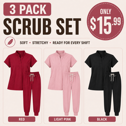 Women’s Stretchy Jogger Scrub Set – Sleeveless Mandarin-Collar Top & 8-Pocket Pants, Comfortable Loose-Fit Nurse Uniform 💙