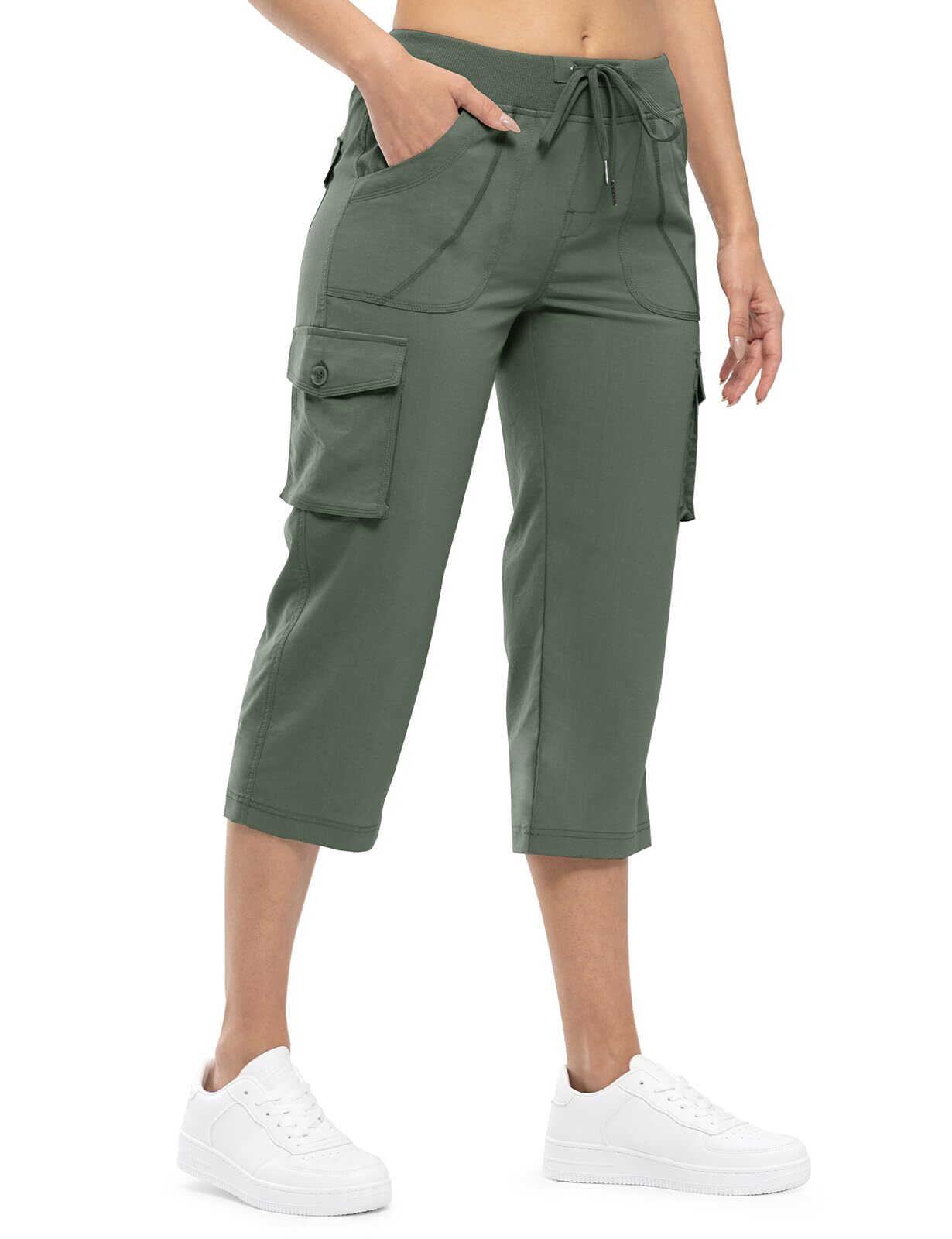 🔥Last day promotion!Women’s Loose Fit Lightweight Capri Cargo Pants – Casual 3/4 Trousers with 6 Pockets