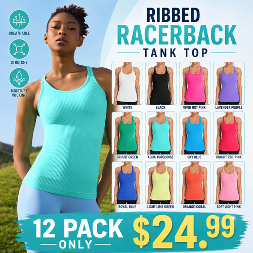 🔥 Limited-Time Sale ✨ Women’s Ribbed Workout Tank Top | Built-In Bra Racerback Athletic Top 🏃‍♀️