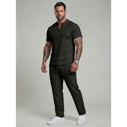 🔥 Limited-Time Sale ✨ Men’s 2-Piece Casual Set | Textured Tee + Drawstring Pants 👕👖