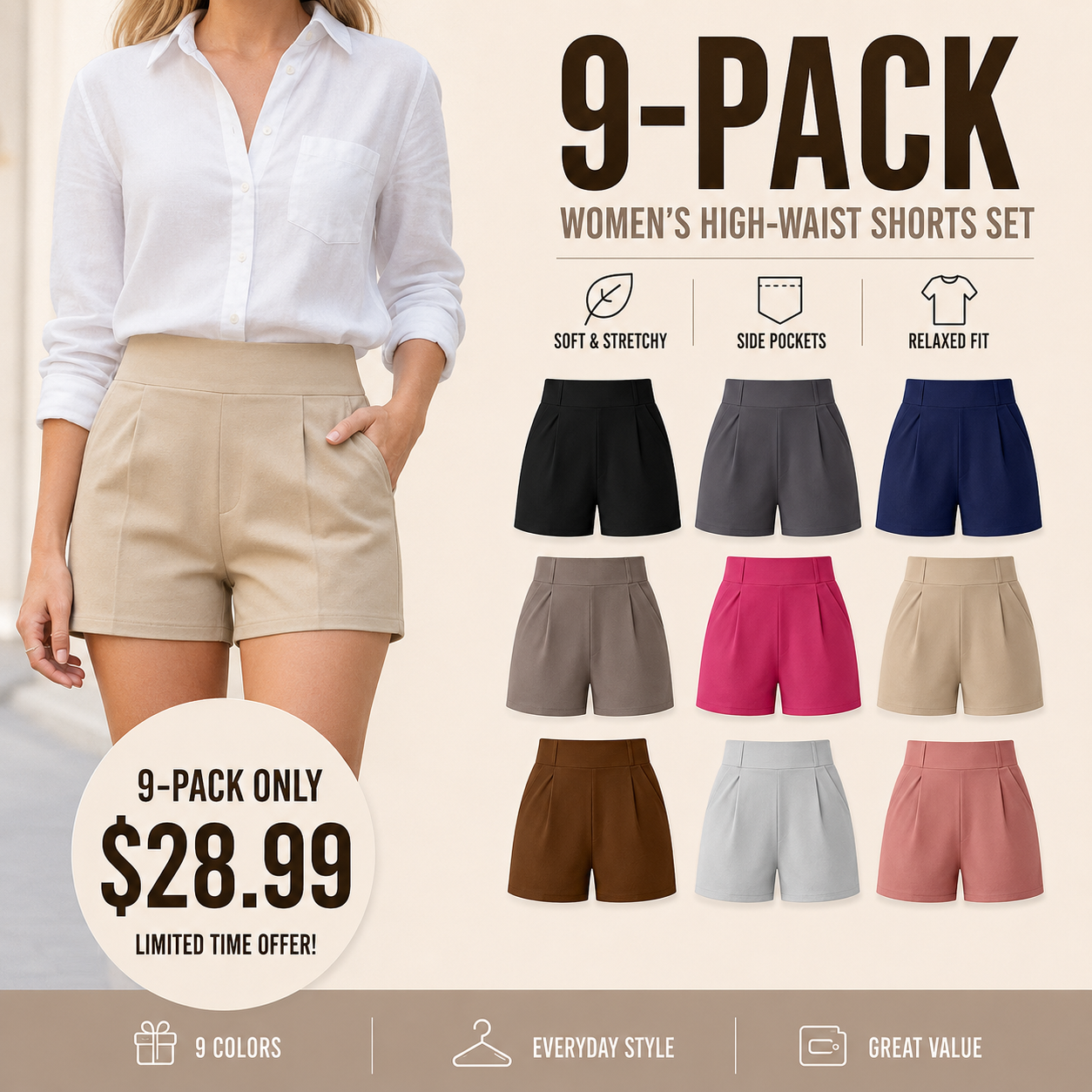 🔥 Limited-Time Sale ✨ Women’s High Waisted Summer Shorts | Casual Athletic Shorts with Pockets | Trendy Outdoor Comfort Wear ☀️