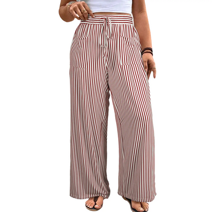 🔥 Limited-Time Sale ✨ Women’s Plus Size Wide Leg Pants | High Waist Striped Palazzo Trousers with Pockets 🌸