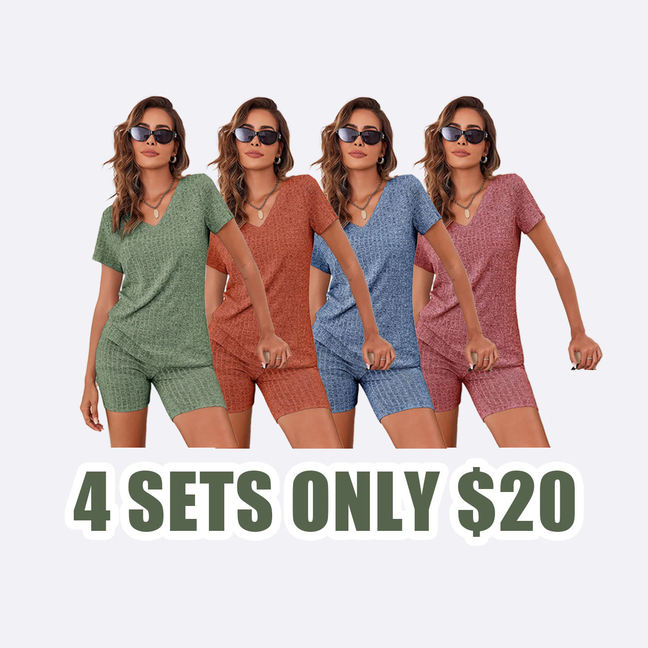 Summer Ribbed Lounge Set - Stretch T-shirt and Cycling Shorts | Breathable Loungewear