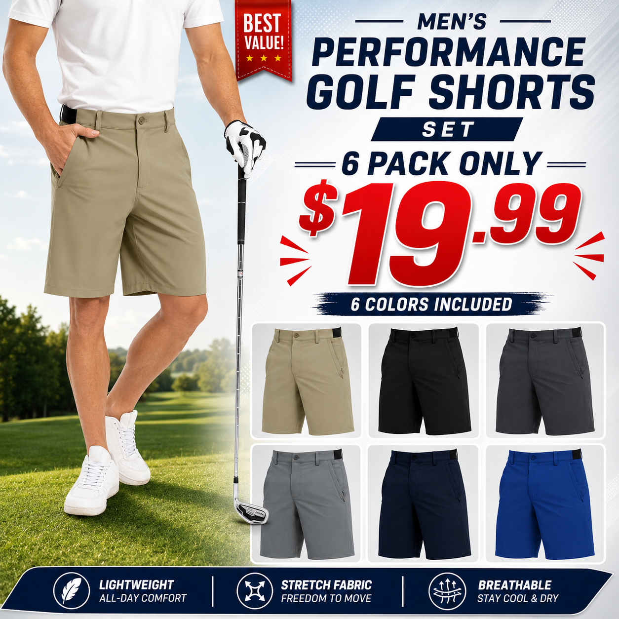 🔥 Limited-Time Sale ✨ Men’s Plus Size Golf Shorts (32–52) | Stretch Waist Quick-Dry Casual Athletic Work Shorts 🏌️‍♂️👖