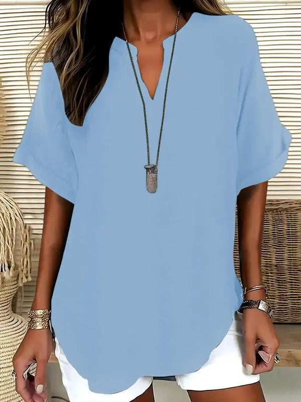 ⏰Final 3 hours 80% OFF🔥Women's Plain Short Sleeve Blouse, Casual Solid Color Top for Daily Wear, Ladies Clothes for All Seasons