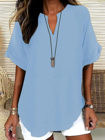 ⏰Final 3 hours 80% OFF🔥Women's Plain Short Sleeve Blouse, Casual Solid Color Top for Daily Wear, Ladies Clothes for All Seasons