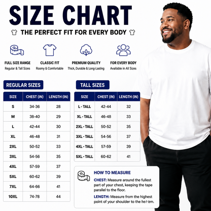 🔥 Big & Tall Men's Heavyweight Cotton Crew Neck T-Shirt 🧔‍♂️ – Short Sleeve.