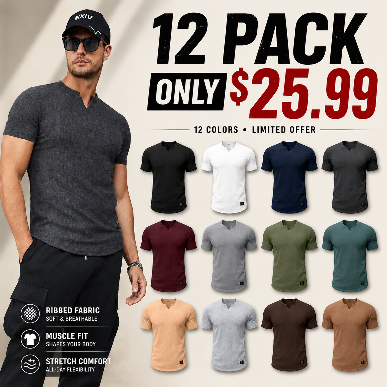 🔥 Limited-Time Sale ✨ Men’s Muscle Slim Fit Tee | V Neck Henley Longline Gym Athletic Shirt 💪👕