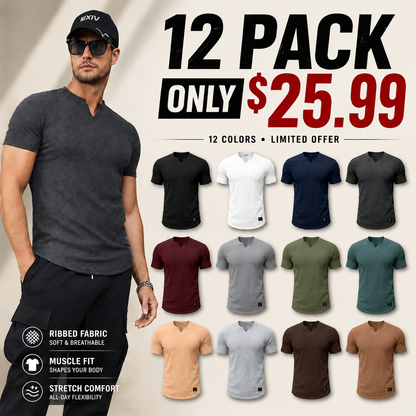 🔥 Limited-Time Sale ✨ Men’s Muscle Slim Fit Tee | V Neck Henley Longline Gym Athletic Shirt 💪👕