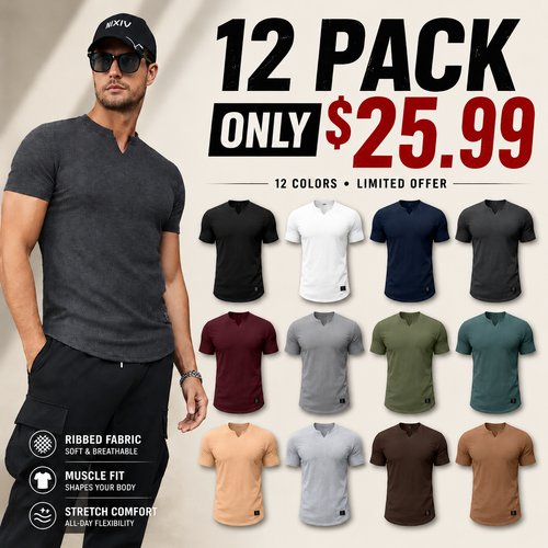 🔥 Limited-Time Sale ✨ Men’s Muscle Slim Fit Tee | V Neck Henley Longline Gym Athletic Shirt 💪👕