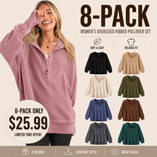 🔥 Limited-Time Sale ✨ Women’s Oversized Hoodie Sweatshirt | Button Up V Neck Long Sleeve Casual Pullover Top 🍂