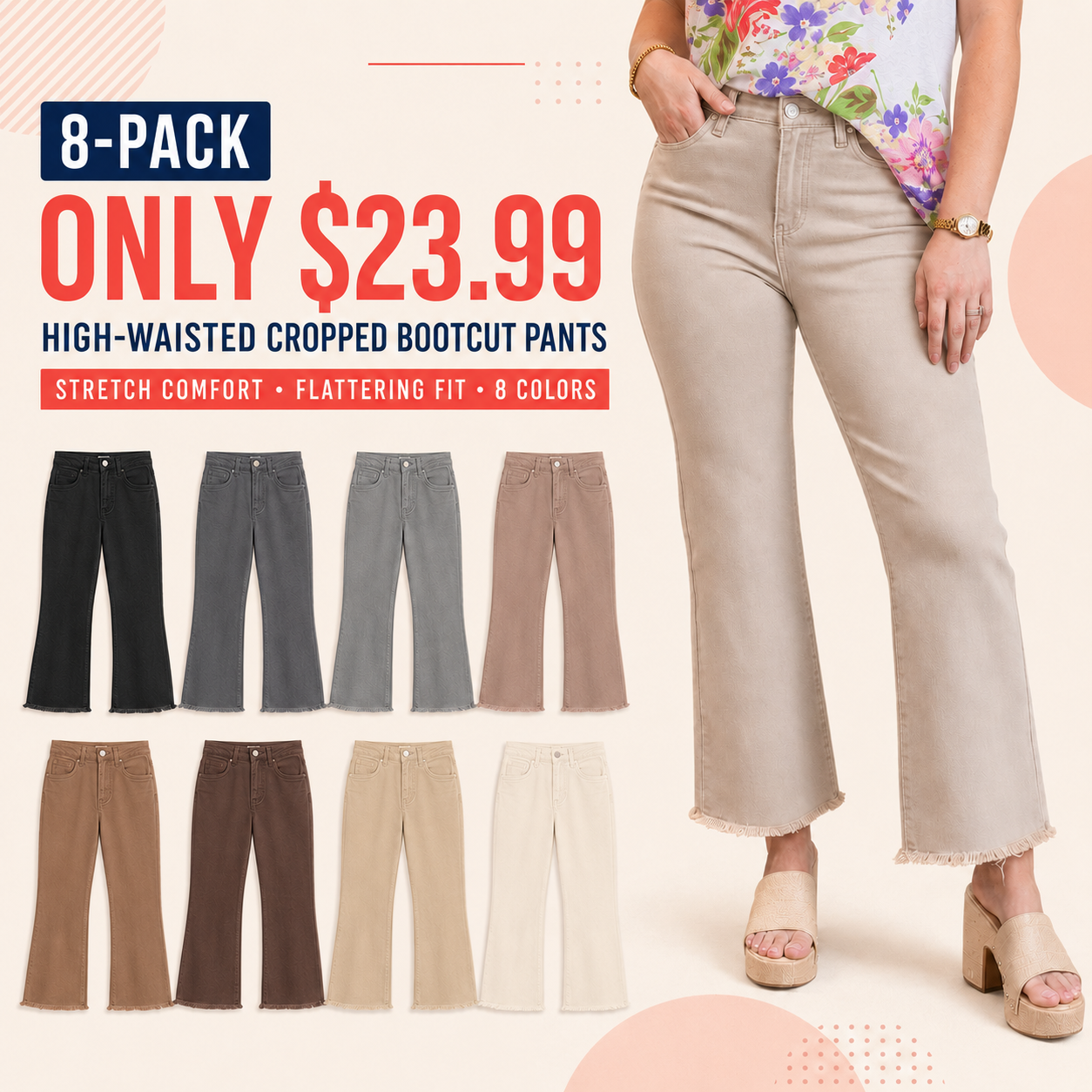 🔥 Limited-Time Sale ✨ Women’s High Waist Cropped Bootcut Jeans | Acid Wash Stretch Denim Pants | Frayed Hem Casual Flare Trousers 👖