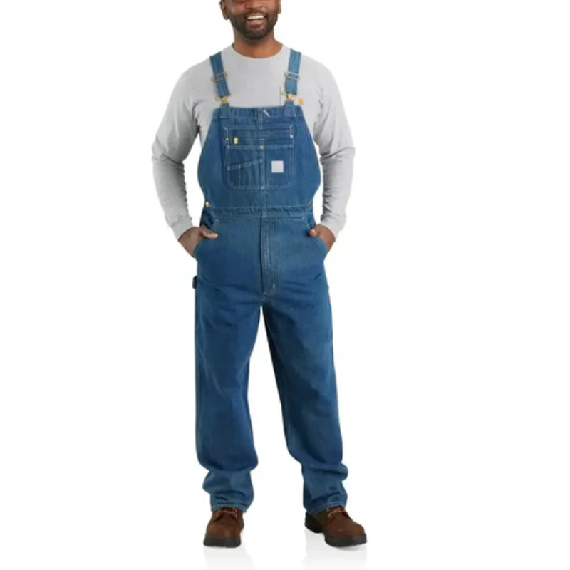 Men's Denim Bib Overalls Workwear with Adjustable Straps & Tool Pockets