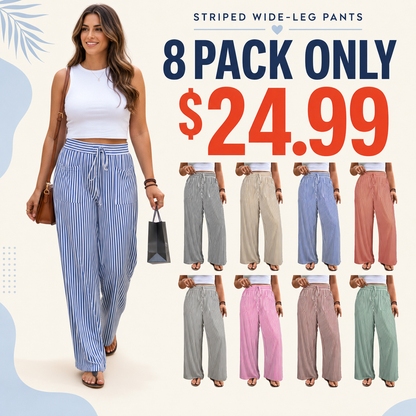 🔥 Limited-Time Sale ✨ Women’s Plus Size Wide Leg Pants | High Waist Striped Palazzo Trousers with Pockets 🌸