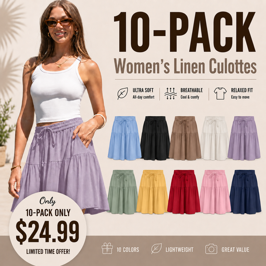 🌸 Women’s Linen Flowy Skirt Pants – Loose Fit Drawstring Shorts for Summer & Vacation