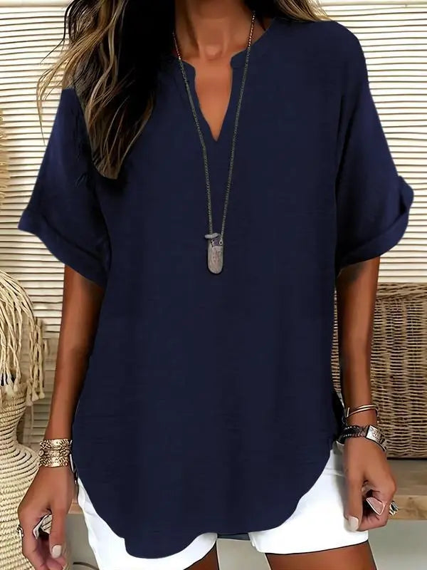 ⏰Final 3 hours 80% OFF🔥Women's Plain Short Sleeve Blouse, Casual Solid Color Top for Daily Wear, Ladies Clothes for All Seasons