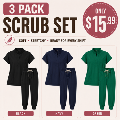 Women’s Stretchy Jogger Scrub Set – Sleeveless Mandarin-Collar Top & 8-Pocket Pants, Comfortable Loose-Fit Nurse Uniform 💙