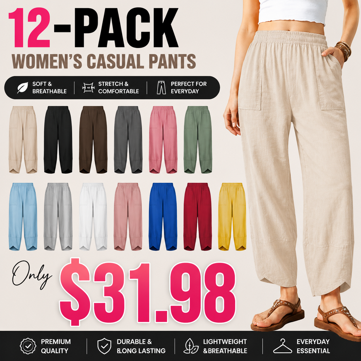 ⚡Last stock⚡-👖 Women's Casual Baggy Wide-Leg Trousers with Elastic Waist