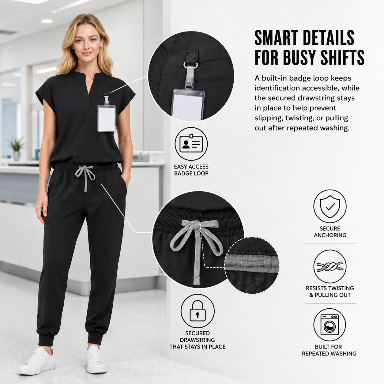 Women’s Stretchy Jogger Scrub Set – Sleeveless Mandarin-Collar Top & 8-Pocket Pants, Comfortable Loose-Fit Nurse Uniform 💙