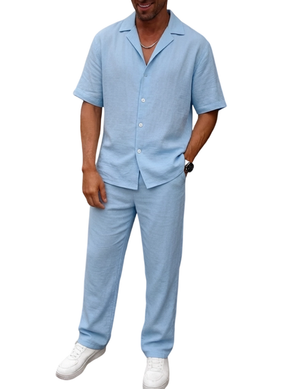 🔥 Limited-Time Sale ✨ Men’s 2-Piece Linen Set | Breathable Button Down Shirt + Elastic Waist Pants | Casual Beach Outfit for Everyday Comfort 🌴👕