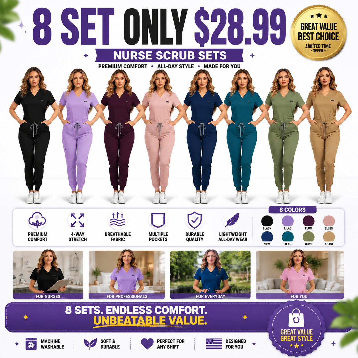 Women's Daily Wear Two-Piece Outfit, Anti-Pilling Lightweight Breathable Multi-Pocket Top & Side Pocket Jogger Pants for Casual, Travel & Lounge Daily Suits