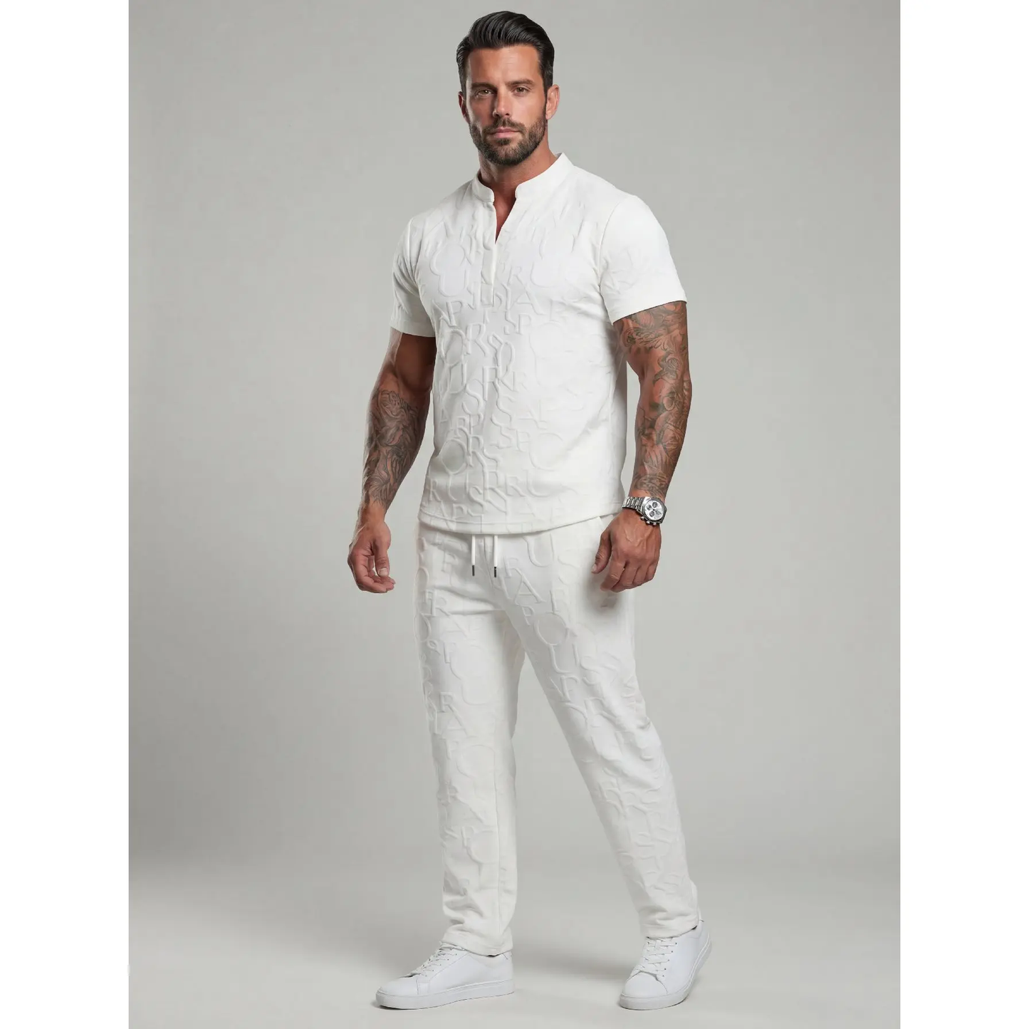 🔥 Limited-Time Sale ✨ Men’s 2-Piece Casual Set | Textured Tee + Drawstring Pants 👕👖