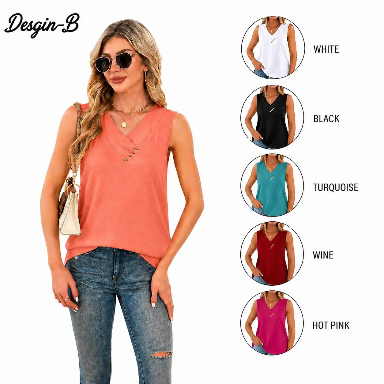 Women’s Sleeveless V Neck Summer Tee