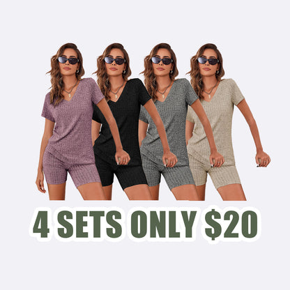 Summer Ribbed Lounge Set - Stretch T-shirt and Cycling Shorts | Breathable Loungewear