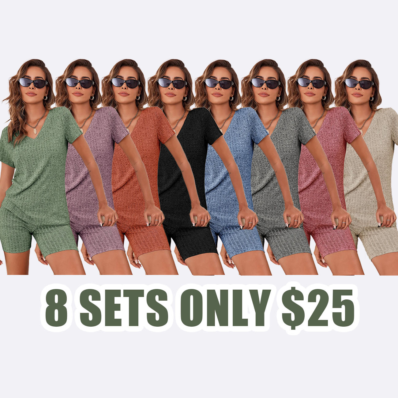 Summer Ribbed Lounge Set - Stretch T-shirt and Cycling Shorts | Breathable Loungewear